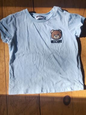 Moschino Light Blue Teddy Bear Logo Short Sleeve Tee